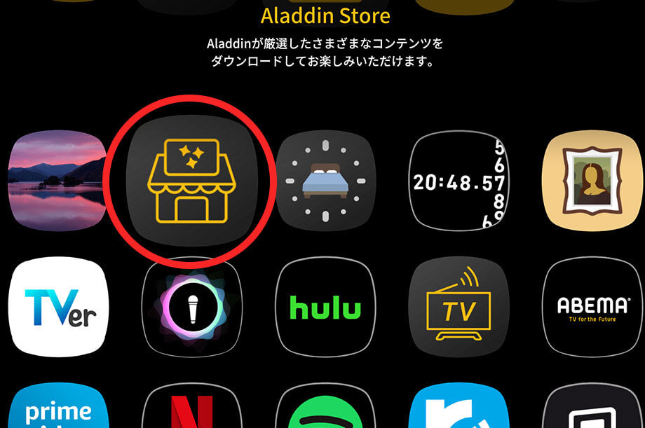ホーム画面のアプリ一覧からAladdin Storeを選択します